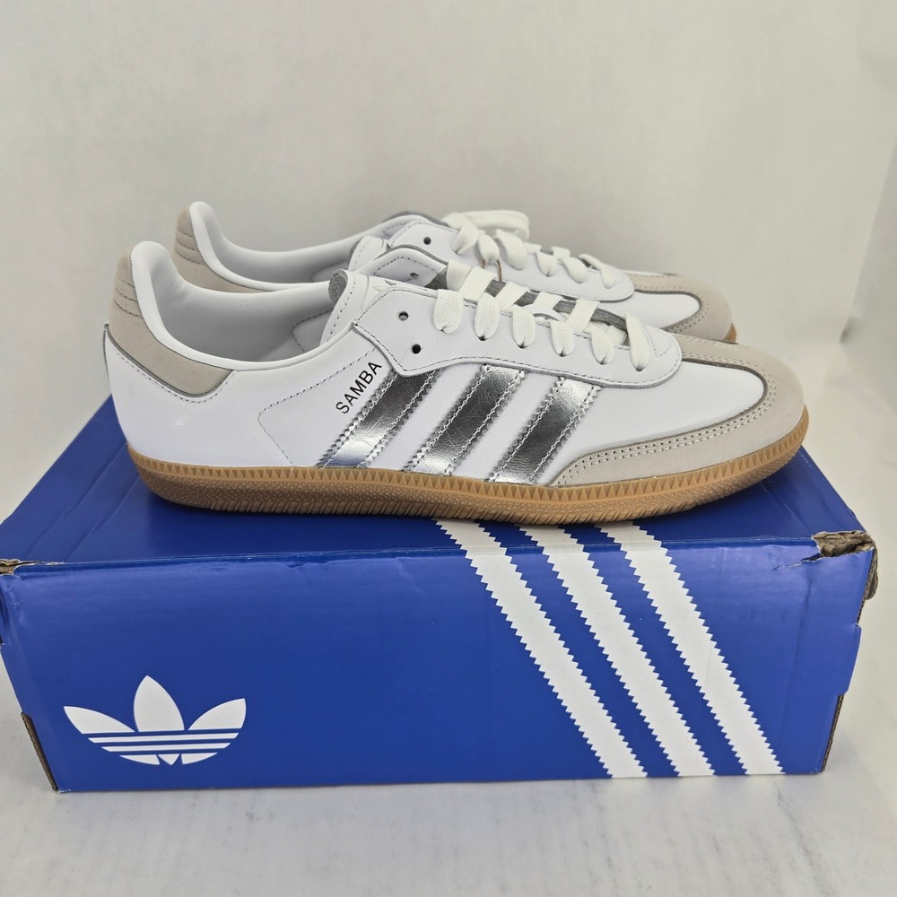 Adidas Samba OG W White Silver Metallic Grey Shoes JI2725 Womens Size 8 New - Picture 8 of 10